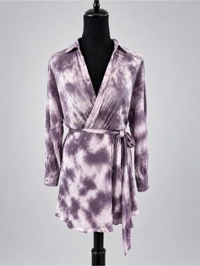 NWT Young Fabulous & Broke Purple Tie Dye Wrap Dress M Rayon Boho